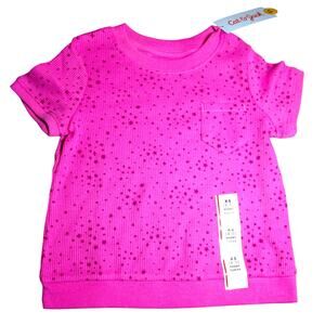 Cat & Jack Girl’s Shirt Dark Pink with Stars Pocket Waffle Knit Cotton Size 4/5